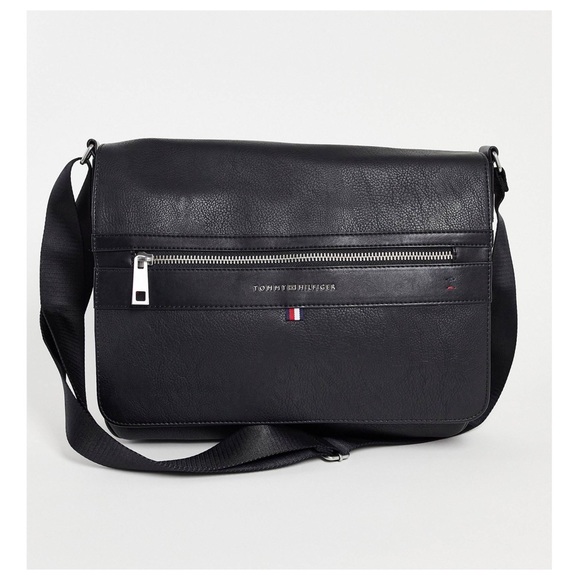 Tommy Hilfiger Other - Tommy Hilfiger Unisex Textured Faux Leather Messenger Bag in Black